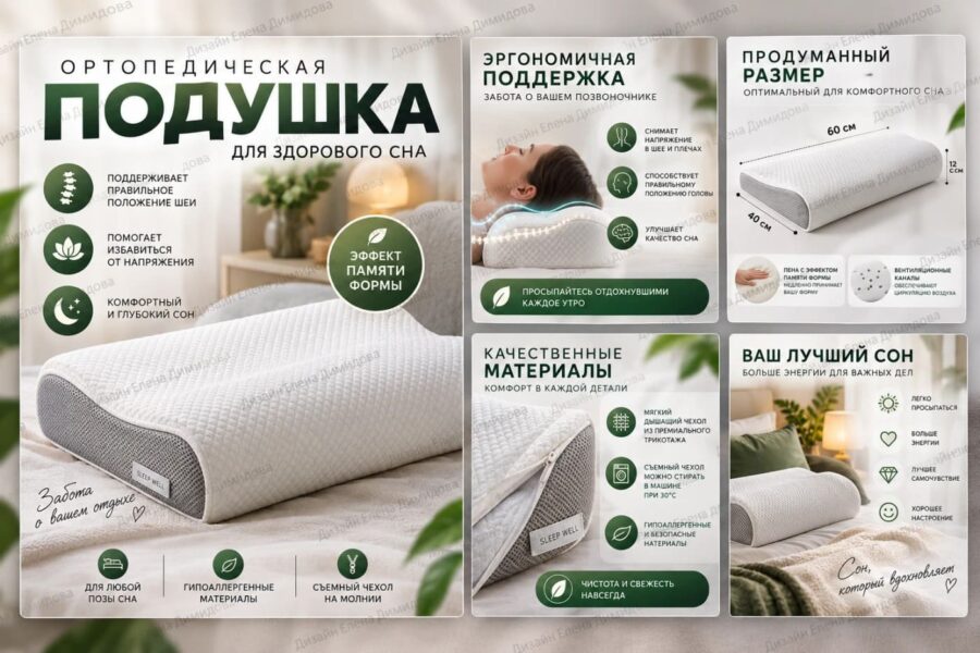 Инфографика ортопедической подушки для здорового сна