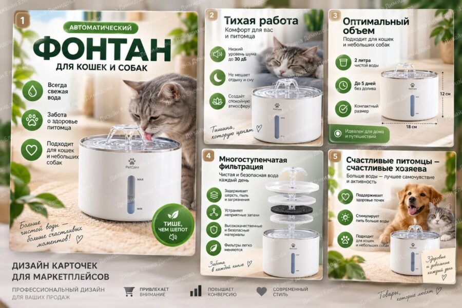 Карточки автоматического фонтана для кошек и собак