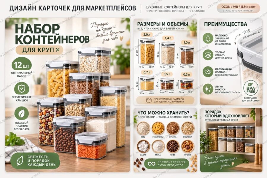 Карточки набора контейнеров для хранения круп