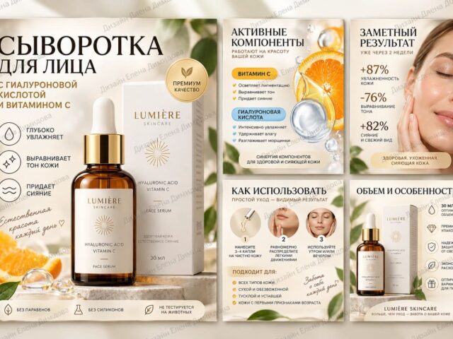 Карточки сыворотки для лица с гиалуроновой кислотой и витамином C