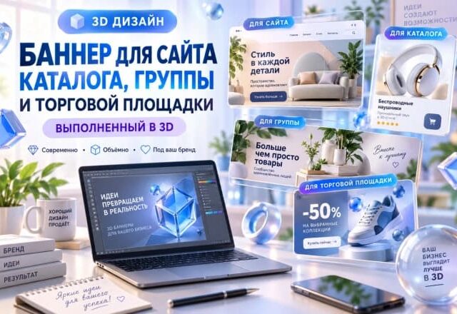 Дизайн 3D-баннеров для сайта, каталога и маркетплейса