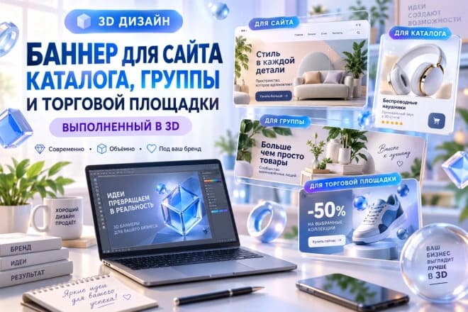 Дизайн 3D-баннеров для сайта, каталога и маркетплейса