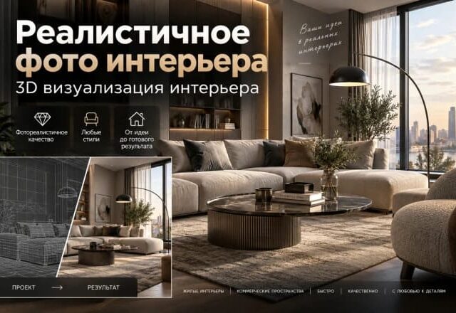 Реалистичная 3D-визуализация современной гостиной