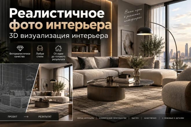 Реалистичная 3D-визуализация современной гостиной